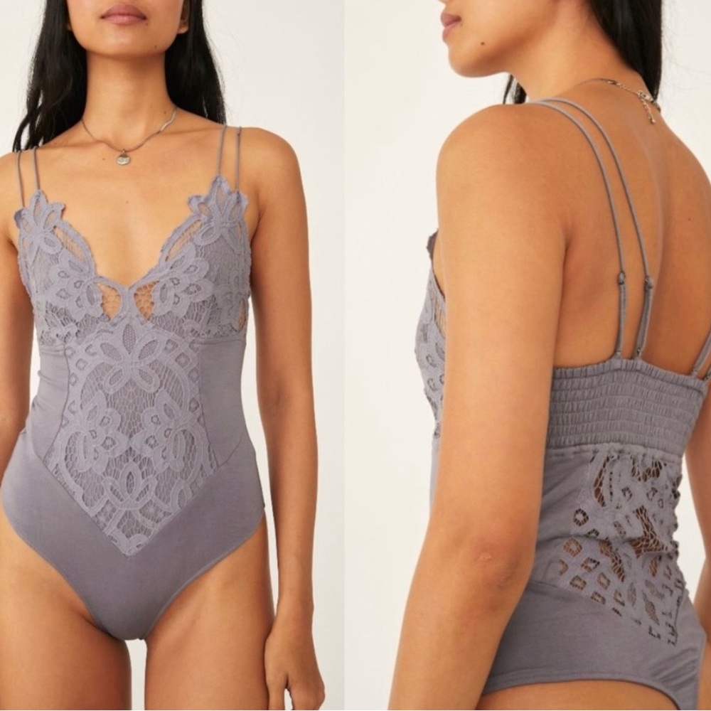 Free People One Adella Bodysuit Slate Medium NWT